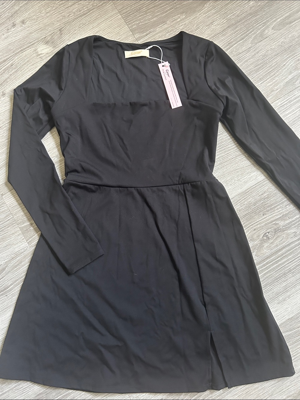 NWT Qinsen Black Square Neck Mini Dress